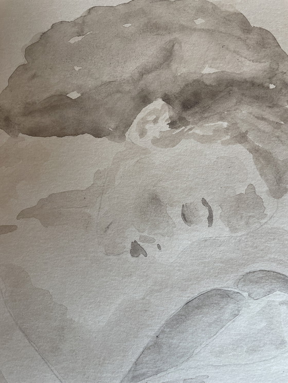 Image 1 of Aquarell Sepia Porträt Frau "Die Denkerin"