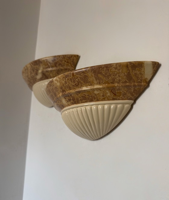 Half-shell Wall lights by Schuytener, 80s, Ceramic, Creme (photo 9 of 11)