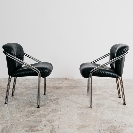 Image 1 of Mobil Girgi Dining Set with 4 Steel and Leather Armchairs, 1970s Design