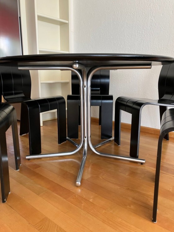 Image 1 of Sedie a 5 strisce di design vintage e tavolo abbinato, Gijs Bakker per Castelijn, anni '70