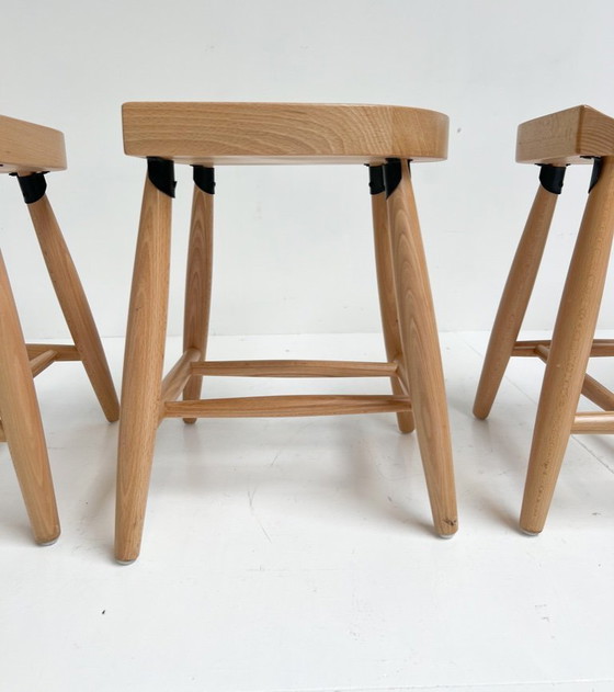 Image 1 of Set of 4 solid wood design stools, after 2000