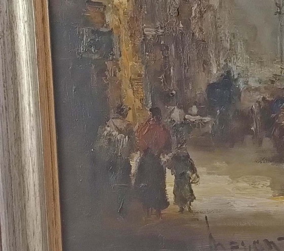 Image 1 of Gemälde von Jan Bevort „Straße am Hafen“ 70 x 78 cm