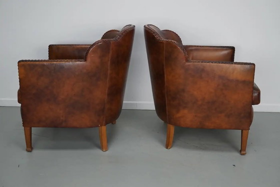 Image 1 of Poltrone club olandesi vintage in pelle color cognac, set da 2