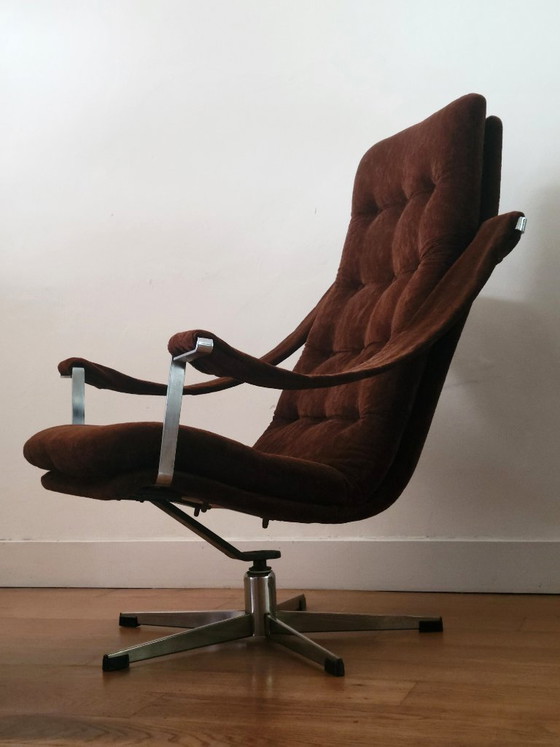 Poltrona girevole Geoffrey Harcourt con pouf per Artifort, Poltrone, Cromo, Argentato, Vintage (foto 3 di 10)