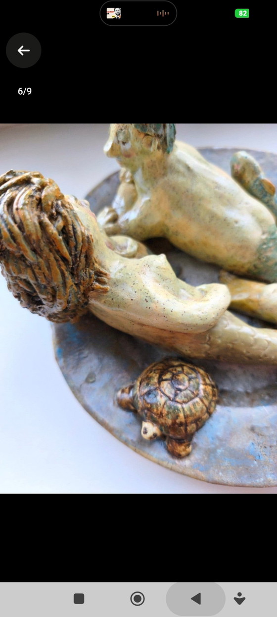 Unique 3D Ceramic Art Bowl - Mermaid Family (1988) (photo 5 of 7)