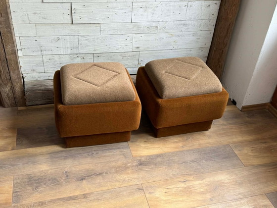 Mid-Century Modern Ottomans in Brown and Beige, 1950s, Set of 2, Footstools & poufs, Mid Century Modern (photo 4 of 6)