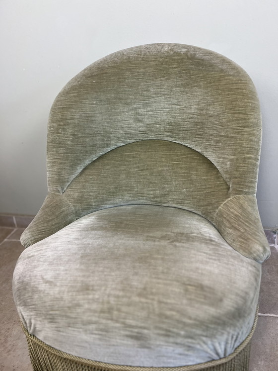 Image 1 of Amandelgroene fluwelen paddenstoelfauteuil
