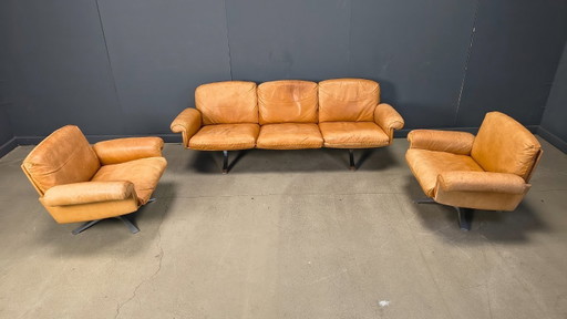 Divano De Sede DS31 in pelle color cognac, anni '70