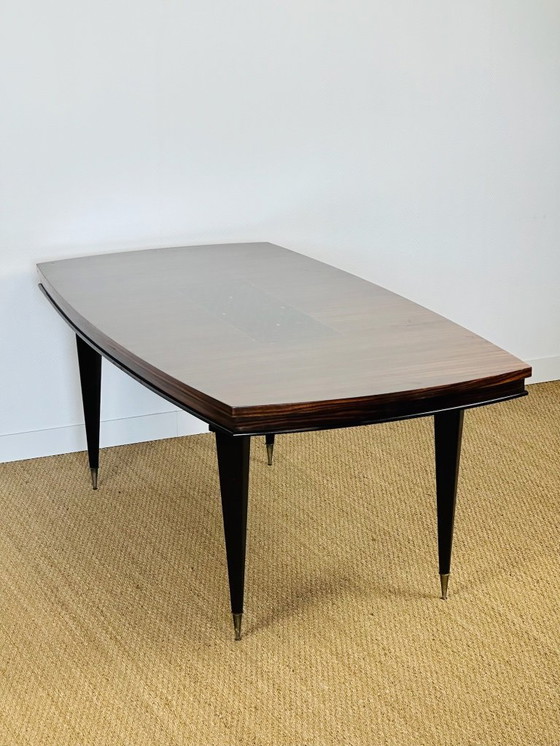 Image 1 of Art Deco modernistische eettafel met marqueterie van Macassar ebbenhout, 1940