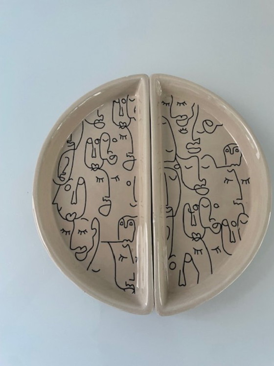 Image 1 of Artistieke set halve bordjes lijntekening