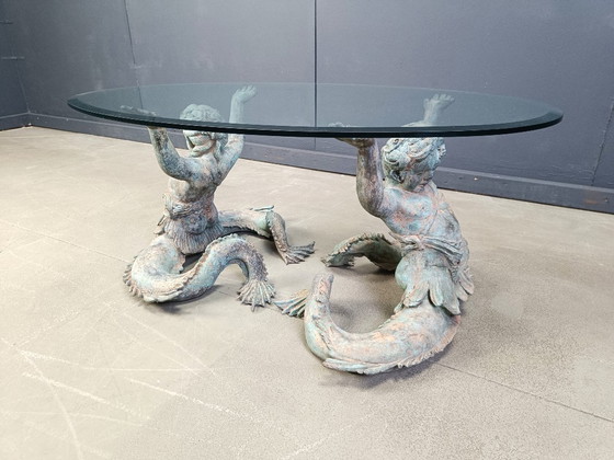 Image 1 of Couchtisch Putti Mermen aus Bronze, 1960er Jahre