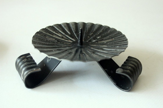 Image 1 of Set van 2 smeedijzeren kandelaars - decoratie uit de jaren 50