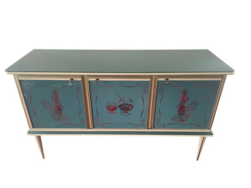 Credenza italiana di metà secolo con specchio — di Umberto Mascagni (anni '50-'60)