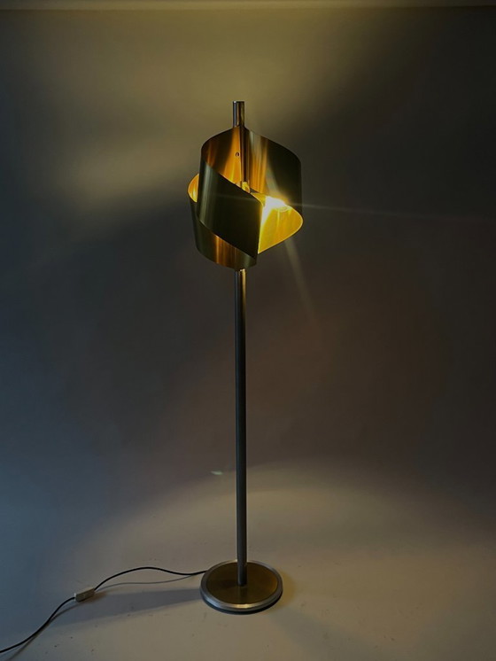 Image 1 of Italian Floor Lamp, Brushed Steel and Brass, 1970s