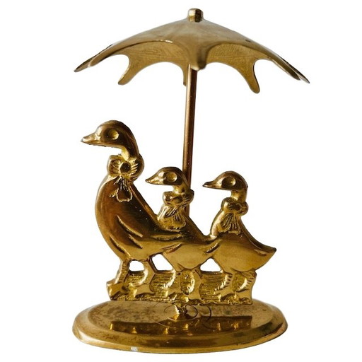 Vintage Messing Figur Enten Regenschirm 1970er