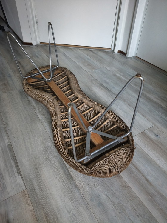 Banc en osier style cacahuète, rotin vintage, design rétro « Ikea années 90 » – Wicker (photo 3 of 5)