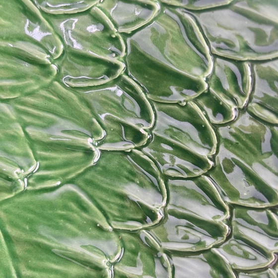 Image 1 of Vintage saladeset van groene artisjokbladeren met saladekom + 6 schalen, jaren 70