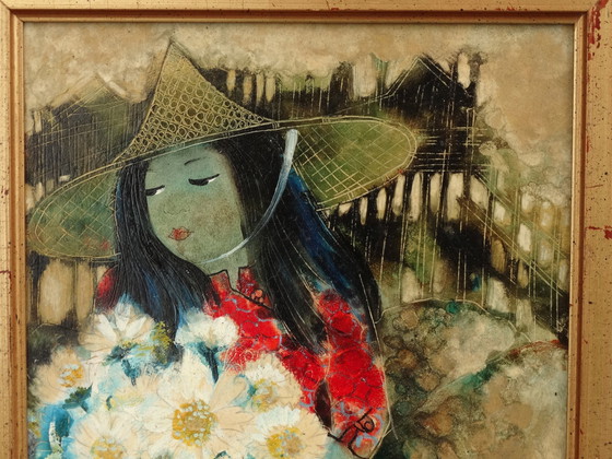 Image 1 of Mujer joven con un ramo de flores, Bangkok 1975, Tailandia, Mujer joven con flores