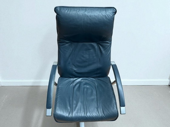 Image 1 of Kebe Design-Sessel - blaues Leder, 1980er Jahre