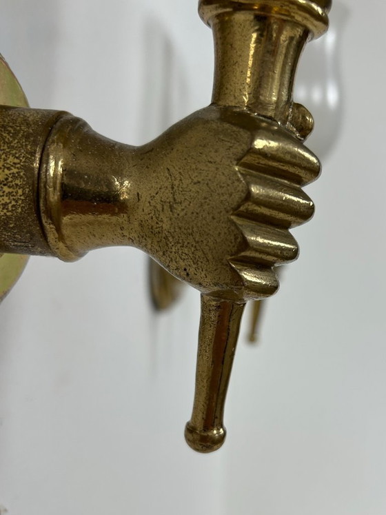 Image 1 of Pair of vintage wall lights, Maison Jansen, patinated solid brass and opaline glass, France, 1960