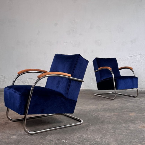 Pair of Tubular Steel Bauhaus Chairs by Anton Lorenz for Mucke Melder, 1930