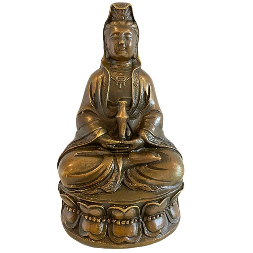 Statue Guanyin en Bronze - Bodhisattva de la Compassion - Marque Xuan De - 9.6cm