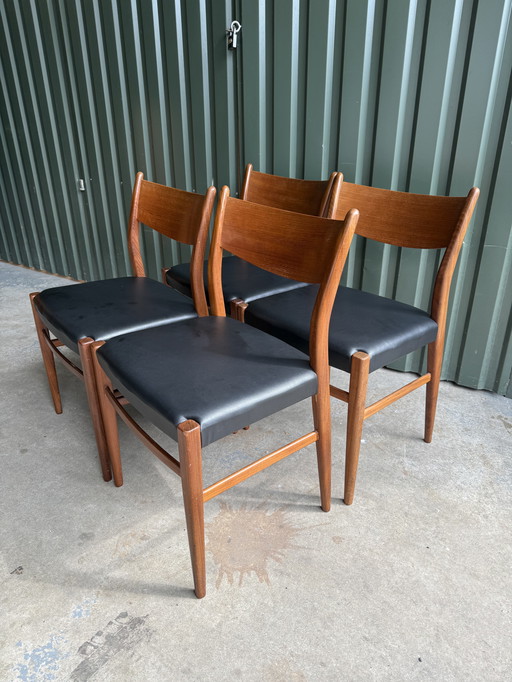 4 chaises de salle à manger en teck Pastoe SA10 Cees Braakman