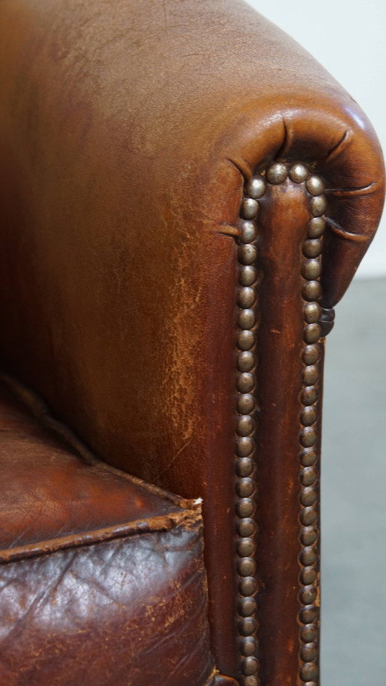 Image 1 of Stoere cognac kleurige schapenleren clubfauteuil 