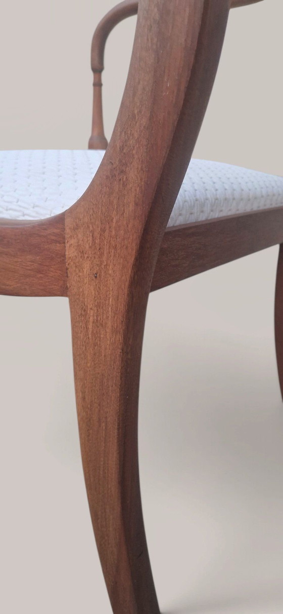 Antique Directoire style solid wood Armchair - openwork frame and saber legs, Cotton, Beige (photo 3 of 15)