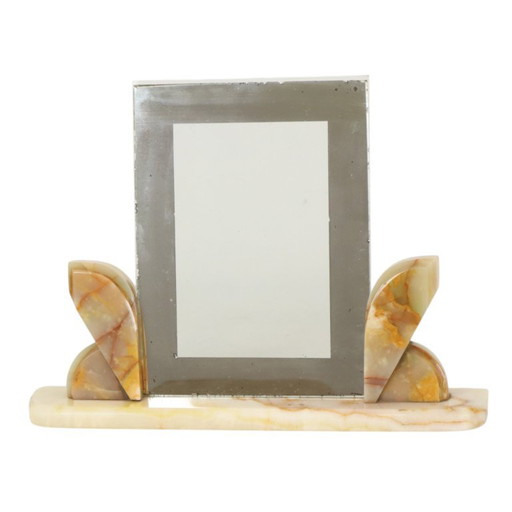 Cuadro grande estilo art déco con marco de fotos, mármol ónix y borde espejado. – fotolijsten, Marble