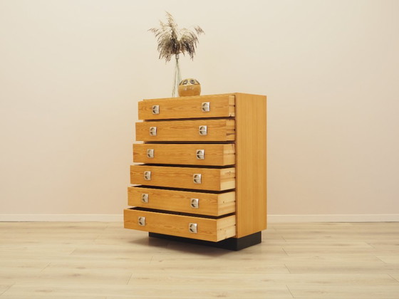 Danish pine veneer chest of drawers with six drawers, 1970s, Wood, Yellow (photo 4 of 11)