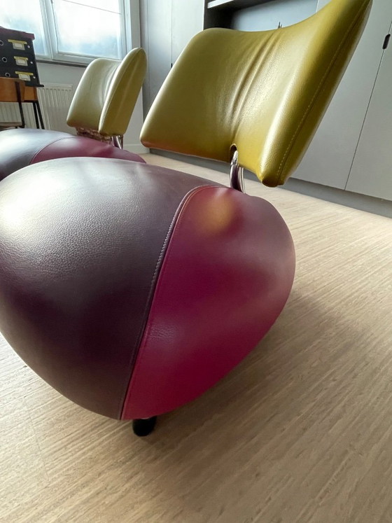 Leolux armchairs, leather in yellow, purple and magenta, Metal, Design (photo 2 of 8)