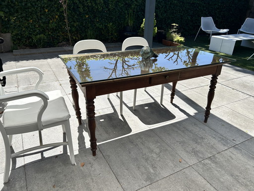 Notenhouten eettafel in boerderijstijl (Frankrijk, jaren 1830) - 6 personen