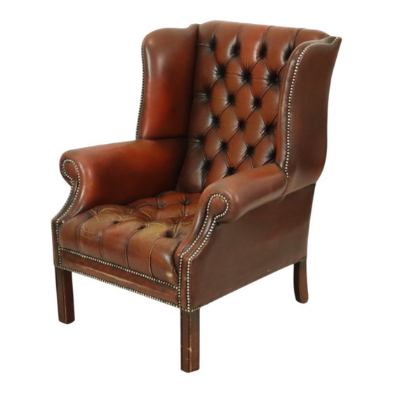 Image 1 of Oude Chesterfield Zetel Bruin Leder