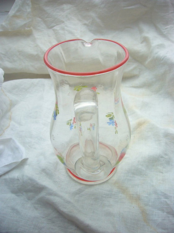 Jarra de cristal antigua pintada a mano, circa 1920. – Vasos y jarras, Glass (photo 3 of 7)