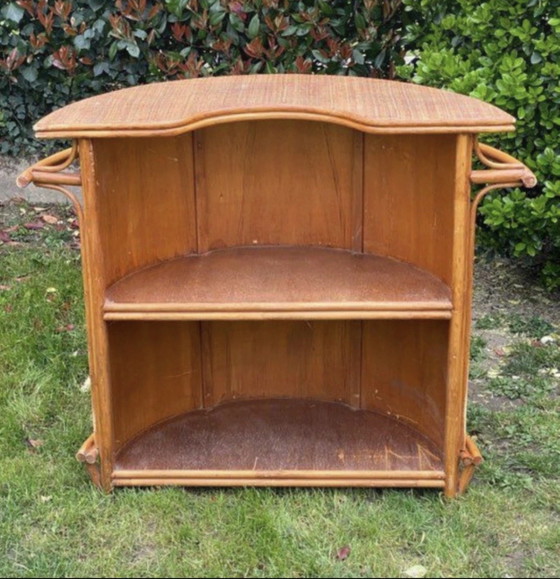 Image 1 of Half-moon bar in rattan and woven wicker – Vintage work, circa 1960-1970