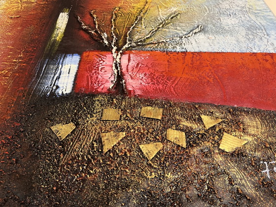 Large Relief Painting with Tree – Hand-Painted on Canvas in Frame. – Paintings & Drawings, Wood (photo 9 of 11)