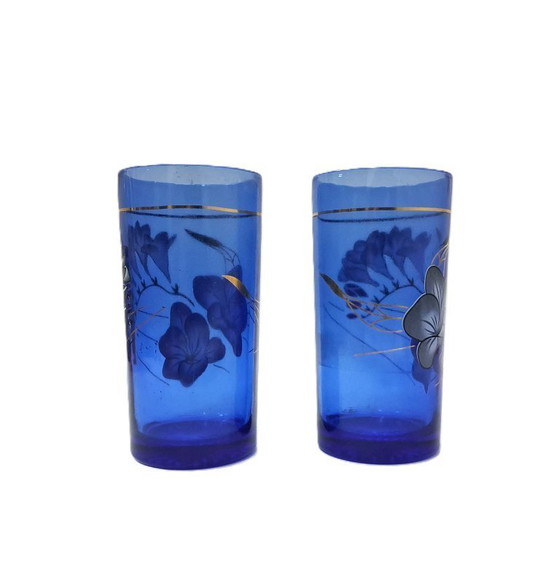 Image 1 of tasses vintage en verre bleu cobalt