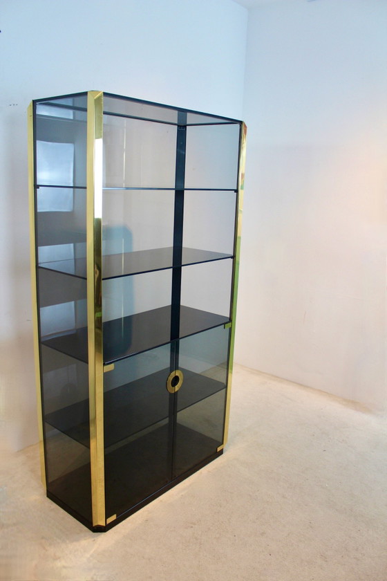 Willy Rizzo Smoked Glass Cabinet for Mario Sabot 1970, Sideboard cabinet, polished steel, Brass (photo 10 of 12)