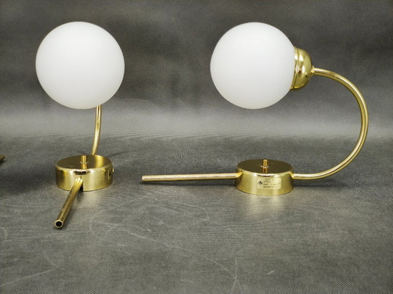 Image 1 of Set aus drei Wandleuchten aus Kamenický Šenov aus Messing und Opalglas