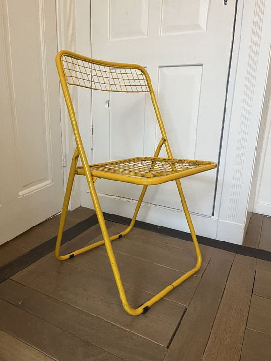 Image 1 of 3x Vintage folding chair by Niels Gammelgaard, two shades of blue and yellow