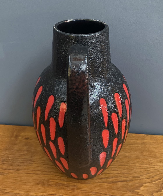 Image 1 of Vase en céramique rouge et noir de Scheurich Allemagne Modèle 279-38