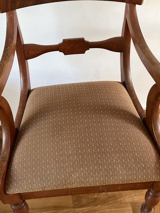 Sillón Regency antiguo de caoba – Sillones, Textile, Wood (photo 4 of 5)