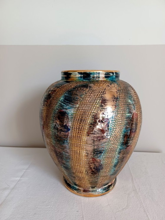 Image 1 of Authentic Hubert Bequet Quaregnon – Brutalist Sculptural Ceramics – Mid-Century Modern – Gold Glaze