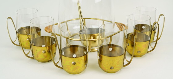 Image 1 of elegante set di ciotole PUNCH di metà secolo con 6 bicchieri e centrotavola, anni '50