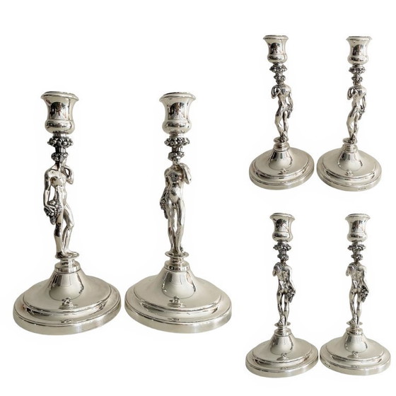 Image 1 of Pair of Christofle Figural Candle Holder - Vintage French Male Nude Silver Plated Candlesticks