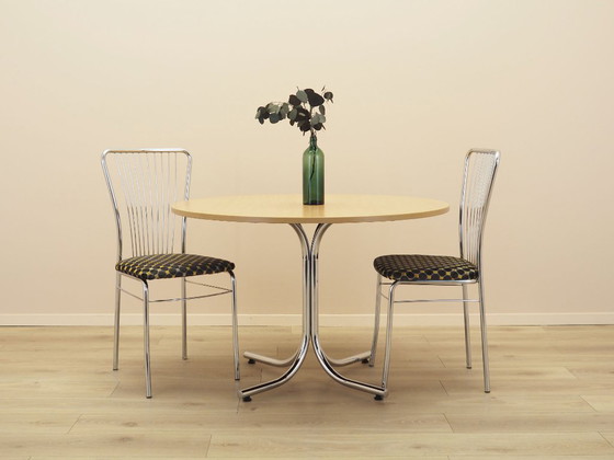 Tavolo da pranzo rotondo italiano con piano in laminato su base cromata, anni '80 – Tavoli da pranzo, Metal (photo 2 of 11)