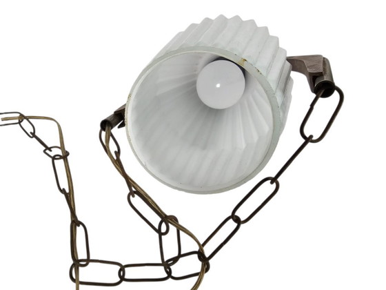 Image 1 of Design scandinavo - Vintage - teak - ottone - vetro smerigliato - lampada a sospensione - anni '60