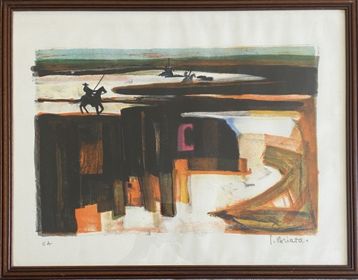 Lithografie van Georges Briata EA, Camargue Guardians & Horses, jaren 70