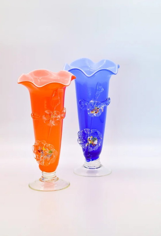 Image 1 of Vase Tivoli en verre d'art bleu de Murano – Fabriqué à la main en Italie